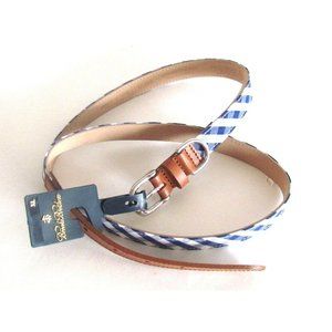 Brooks Brothers Blue/White Check & Leather 42" Long Designer Thin Belt XL